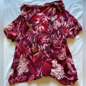 Red Floral Button-Down Blouse
